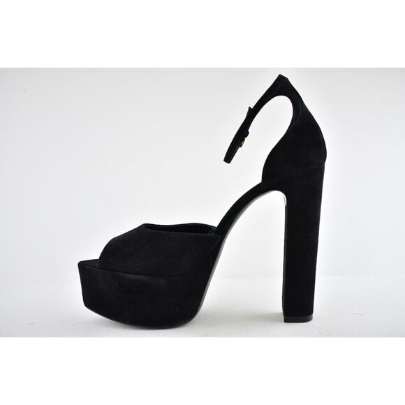 Saint Laurent Jodie Black Suede Platform Ankle Strap Sandal Block Heel Pump 42 - Picture 9 of 12